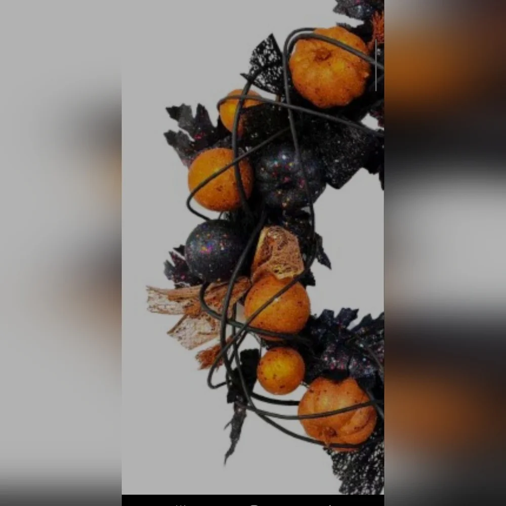 New Holiday Home LED Light up Fall Orange/Black Pumpkin Wreath HALLOWEEN